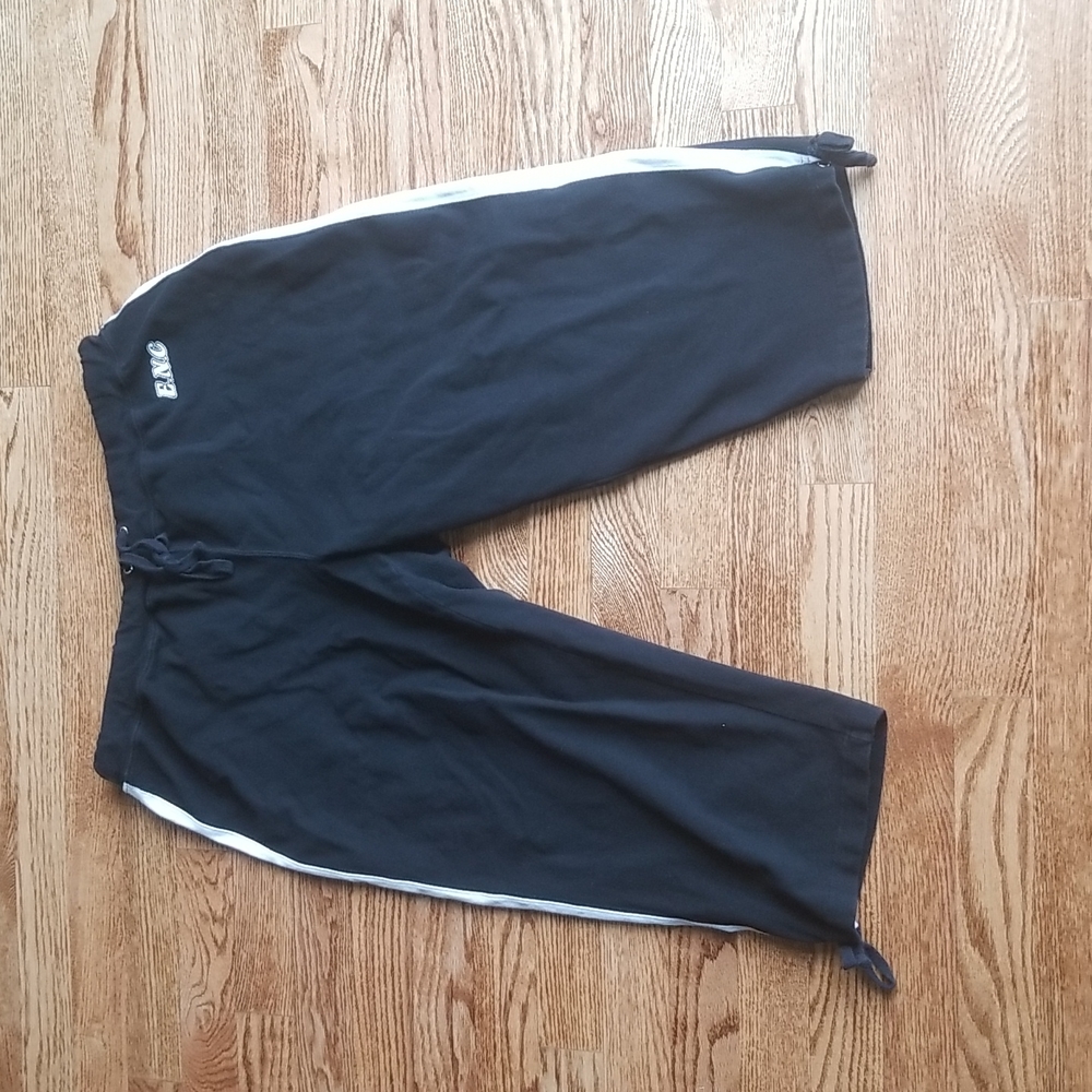 (1x) Encore Black Jogger Capri White Stripes Cotton Blend Sporty Retro Lounge